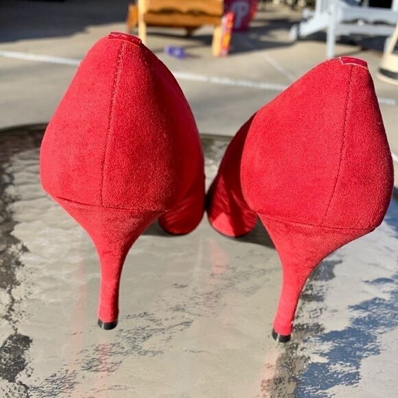 Ann Marino Red Suede Peep Toe Pumps with 3” Heel 7 - Picture 4 of 5